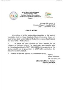NEET 2025 Syllabus Notice BY NMC